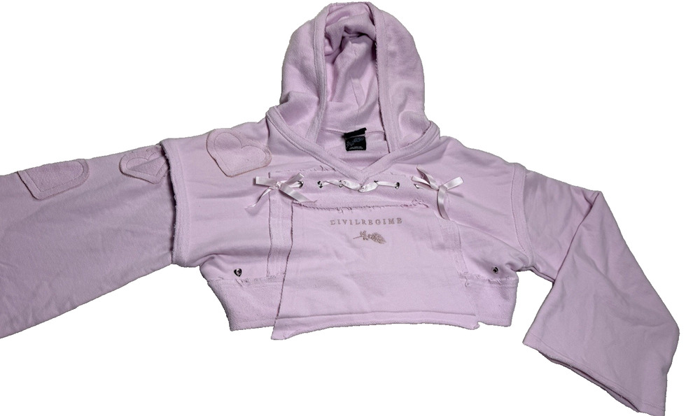 Civil Regime Ltd Edi Pink Cropped Hoodie Ribbons Heart Studs Streetwear Sz Small